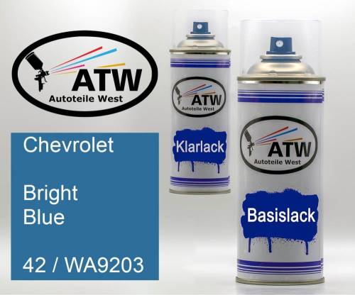 Chevrolet, Bright Blue, 42 / WA9203: 400ml Sprühdose + 400ml Klarlack - Set, von ATW Autoteile West.